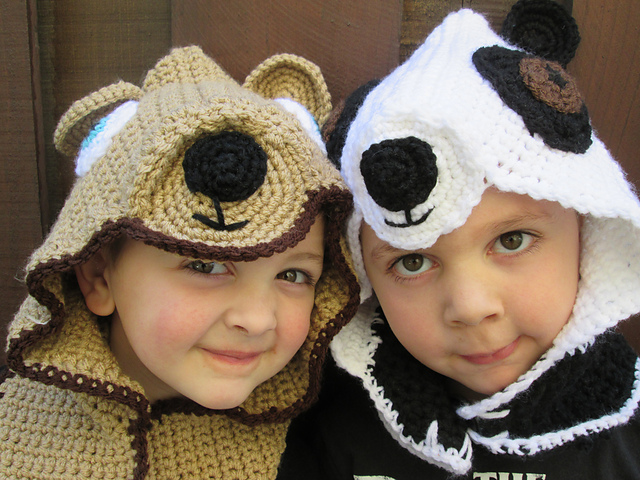 bear hugs hooded cowl kids pattern