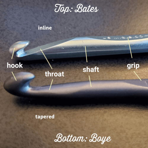 bates vs boye crochet hooks parts labeled