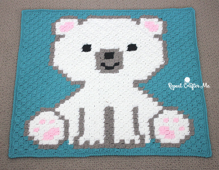 Polar Bear Cub Crochet C2C Blanket by Repeat Crafter Me