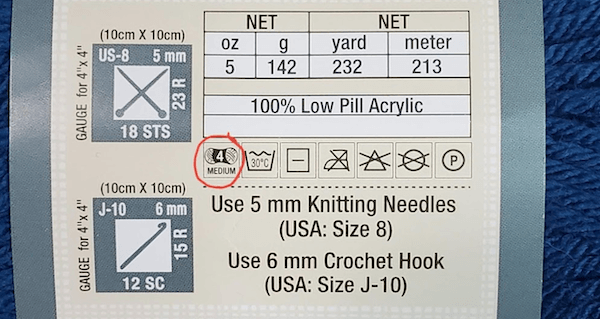 crochet yarn label weight