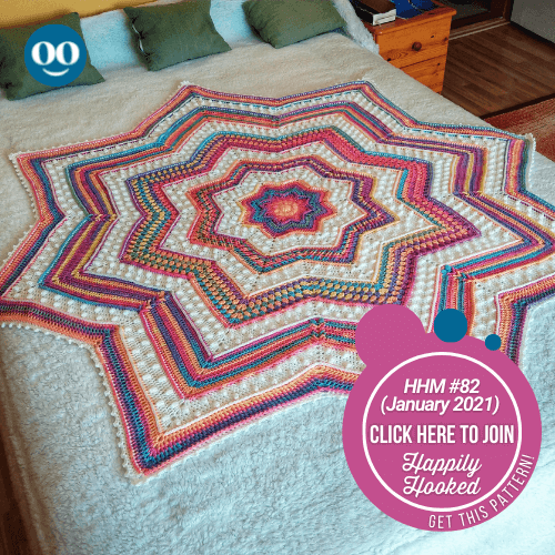 Rainbow Starlight Blanket top crochet pattern HHM Jan 2021